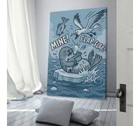QBIREX Cuadros de pared con una foca y una gaviota en disputa sobre peces, para sala de estar, cocina, decoración del hogar, 50 x 75 cm