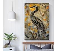 QBIREX Cuadros de pared con vitrales de garza Kintsugi para sala de estar, decoración de pared para habitación de adolescentes y niños, arte de pared moderno de 50 x 75 cm.