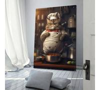 QBIREX Divertido cocinero de gato gordo, impresión de pared, cuadro de lienzo para meditación, espíritu, yoga, habitación, baño, decoración, fiesta de cumpleaños, decoración, 60 x 90 cm