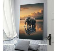 QBIREX Elefante en el agua con reflejo de constelación, obra de arte para paredes del hogar, sala de estar, dormitorio, obra de arte de 40 x 60 cm (16 x 24 pulgadas)