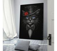 QBIREX Elegante retrato de gato con sombrero y pajarita, lienzo para pared, ideal para dormitorio, adolescentes, niñas y mujeres, decoración de sala de estar, pasillo, 20 x 30 cm.