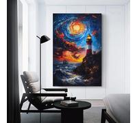 QBIREX Faro bajo cielo estrellado para adultos, baño, pintura al óleo sobre lienzo, kit de pintura al óleo sobre lienzo, divertido decoración de habitaciones, regalos de cumpleaños para mujeres, 20 x