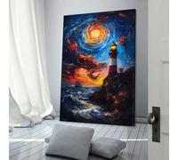 QBIREX Faro bajo las estrellas, póster, pintura en lienzo, arte de pared, imagen, decoración del hogar, impresión para dormitorio, sala de estar, regalos de niños, 40 x 60 cm