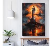 QBIREX Faro Dorado Puesta de Sol Impresión de Pared Lienzo Cuadros Meditación Espíritu Yoga Habitación Baño Decoración Fiesta de Cumpleaños Decoración 40x60cm