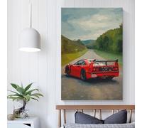 QBIREX Ferrari F40 rojo en una carretera rural, lienzo decorativo para sala de estar y baño, 50 x 75 cm