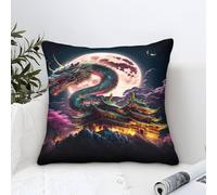 QBIREX Funda de Almohada con diseño de dragón japonés, 4 Almohadas para el Cabello y la Piel, Antiarrugas, 50 x 50 cm