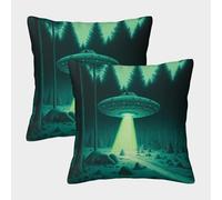 QBIREX Fundas de Almohada cuadradas con diseño de ovnis para Oficina y Coche, súper Suaves y acogedoras, 40 x 40 cm