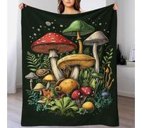 QBIREX Goblincore 3D - Manta de Franela Suave y esponjosa con Estampado de Hongos, versátil, cálida, Tipo Poncho, Chal o Capa para Cama o sofá de 150 x 200 cm.