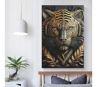 QBIREX GOLDEN TIGER ART DECO Póster decorativo en lienzo, arte de pared, decoración de habitaciones, póster estético moderno, decoración del hogar, 30 x 45 cm