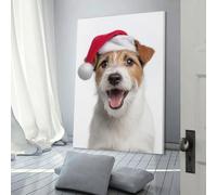 QBIREX Happy Parson Russell Terrier - Imágenes de perro con sombrero de Papá Noel para pasillo, animales, imagen de pared para el hogar, sala de estar, dormitorio, decoración de arte, 20 x 30 cm
