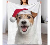 QBIREX Happy Parson Russell Terrier Perro con Gorro de Navidad Doble Suave Manta para Sofá, Regalos Personalizados de Navidad y Cumpleaños, 180 x 200 cm