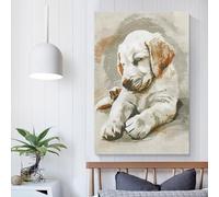 QBIREX Ilustración de cachorro golden retriever durmiendo para guardería, arte de pared para sala de estar y baño, 20 x 30 cm