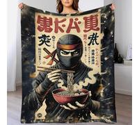 QBIREX Impresión artística Japonesa 3D de Ninja Comiendo Ramen, Suave y esponjosa, Manta de Franela versátil, Poncho cálido, Chal, Capa para Cama de 127 x 152 cm.