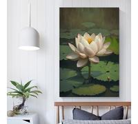 QBIREX Impresión de oasis de jardín con flores de loto, arte de pared para adultos, cuadro de lienzo para regalo para niños, decoración del hogar, sala de estar, dormitorio, regalos de cumpleaños para
