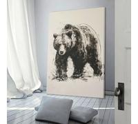 QBIREX Impresión de pared con dibujo de oso a carboncillo para sala de estar, ideal como regalo, para baño, hogar, cocina, oficina, decoración de pared, 40 x 60 cm