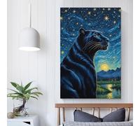 QBIREX Impresiones de animales, panteras, noche estrellada, para baño, decoración moderna del hogar, pinturas, arte de pared, 30 x 45 cm (12 x 18 pulgadas)