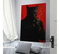 QBIREX Impresiones de gato antropomórfico fumando cigarrillos para baño, decoración moderna del hogar, arte de pared, 60 x 90 cm