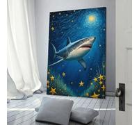 QBIREX Impresiones de pared con estrellas de tiburón para sala de estar, ideal como regalo para baño, hogar, cocina, oficina, decoración de pared de salón, 30 x 45 cm (12 x 18 pulgadas)