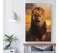 QBIREX Impresiones de pared de un majestuoso león al atardecer para sala de estar, regalos para baño, hogar, cocina, oficina, decoración de pared de salón, 40 x 60 cm (16 x 24 pulgadas)