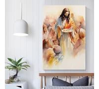 QBIREX Jesús alimentando a los pobres, arte de pared abstracto para sala de estar, dormitorio, oficina, baño, decoración de lienzo, 20 x 30 cm