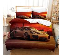 QBIREX Juego de funda de edredón de 3 piezas con estampado 3D con diseño de coches deportivos de imitación de microfibra suave, funda de edredón con fundas de almohada, cama doble (200 x 200 cm)