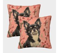 QBIREX Juego de Fundas de Almohada con diseño de Perro y Flores de Cerezo de Chihuahua, Resistentes a Las Manchas, para sofá o Oficina, 40 x 40 cm