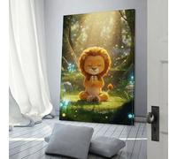 QBIREX León en el bosque, obra de arte de meditación para paredes del hogar, dormitorio, oficina, baño, decoración, lienzo, 60 x 90 cm