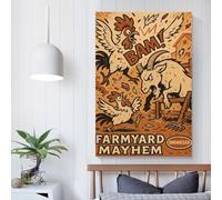 QBIREX Lienzo con ilustración de dibujos animados de Farmyard Mayhem, arte de pared para dormitorio de adolescentes, niñas y mujeres, decoración de sala de estar, 60 x 90 cm