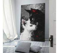 QBIREX Lienzo de gatos en blanco y negro para pared, ideal para adolescentes, juegos, habitaciones de niños, decoración de pared, cuadros grandes de 50 x 75 cm.