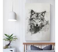 QBIREX Lienzo de pared con cabeza de lobo en color carbón para sala de estar, bonito cuadro decorativo listo para colgar, 40 x 60 cm (16 x 24 pulgadas)