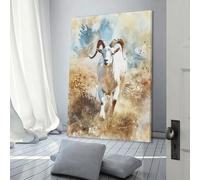 QBIREX Lienzo de pared con cabra montés blanca corriendo para sala de estar, bonito cuadro decorativo listo para colgar, 30 x 45 cm (12 x 18 pulgadas)