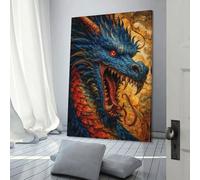 QBIREX Lienzo decorativo con cabeza de dragón azul y rojo para dormitorio, baño rústico, 60 x 90 cm