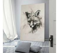 QBIREX Lienzo decorativo con cabeza de zorro en color carbón para dormitorio, adolescentes, niñas y mujeres, decoración de sala de estar, pasillo, 60 x 90 cm