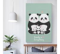 QBIREX Lienzo decorativo con diseño de familia panda para dormitorio, sala de estar, niños, niñas y niños, regalo de cumpleaños, obra de arte de 50 x 75 cm.