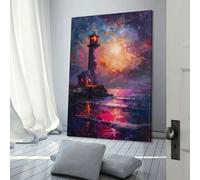 QBIREX Lienzo decorativo con diseño de faro de océano, color morado, 40 x 60 cm