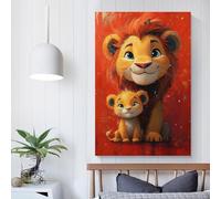 QBIREX Lienzo decorativo con diseño de padre e hijo, león, para dormitorio, sala de estar, niños, niñas, niños, fiesta de cumpleaños, regalo, obra de arte, 40 x 60 cm