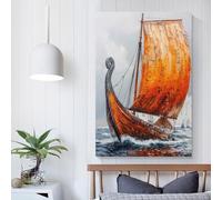 QBIREX Lienzo decorativo de barco vikingo de vela para pared, listo para colgar, para baño, inodoro, 60 x 90 cm