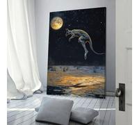 QBIREX Lienzo decorativo de canguro saltando bajo la luz de la luna para sala de estar, listo para colgar, 30 x 45 cm