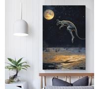 QBIREX Lienzo decorativo de canguro saltando bajo la luz de la luna para sala de estar, listo para colgar, 20 x 30 cm