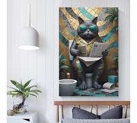 QBIREX Lienzo decorativo de gato gordo para el baño, ideal para paredes del hogar, dormitorio, oficina, baño, 20 x 30 cm.