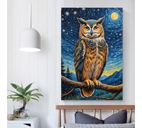 QBIREX Lienzo decorativo de pared con diseño de búho y noche estrellada para dormitorio, sala de estar, niños, niñas y niños, regalo de fiesta de cumpleaños, obra de arte de 50 x 75 cm.