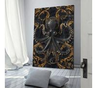 QBIREX Lienzo decorativo de pulpo negro y dorado para pasillo, escaleras, sala de estar y baño, 60 x 90 cm