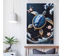 QBIREX Lienzo decorativo de tortuga dorada Kintsugi para dormitorio, sala de estar, niños, niñas y niños, regalo de cumpleaños, obra de arte de 20 x 30 cm.