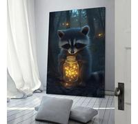 QBIREX Lienzo decorativo para pared con diseño de mapache con luciérnaga para dormitorio, sala de estar, niños, niñas y niños, regalo de cumpleaños, 40 x 60 cm