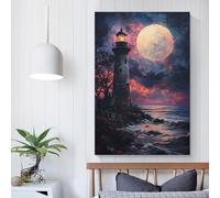 QBIREX Lienzo decorativo para pared, decoración del hogar, puesta de sol, océano, faro, cuadros de pizarra y obras de arte, óleo, decoración, impresiones fotográficas artísticas, 40 x 60 cm