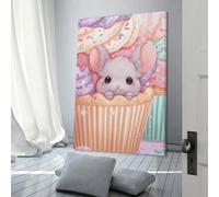 QBIREX Lindo ratón en colores pastel de cupcakes, divertido arte para baño, decoración para sala de estar y baño, pared viva, 40 x 60 cm