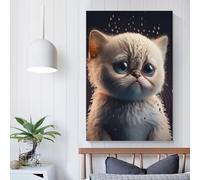 QBIREX Lindos cuadros de lluvia de bebé y gato, obras de arte para sala de estar, regalo, lienzo, arte de pared, decoración nórdica del hogar, listo para colgar, carteles e impresiones, 60 x 90 cm