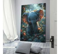 QBIREX Lindos elefantes dibujos animados cuadros obras de arte para sala de estar regalo lienzo arte de pared decoración nórdica del hogar listo para colgar carteles e impresiones 50 x 75 cm