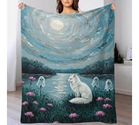 QBIREX Manta con Estampado 3D de Zorros, Fantasmas y paisajes iluminados por la Luna, Suave, cálida y acogedora, de Franela para Mujer, Ideal para Silla, Coche, 180 x 200 cm.