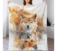 QBIREX Manta de Felpa con Estampado 3D de Acuarela y Reflejo de Lobo, Ideal para Todas Las Estaciones, para Adultos, 100 x 130 cm (40 x 50 Pulgadas)